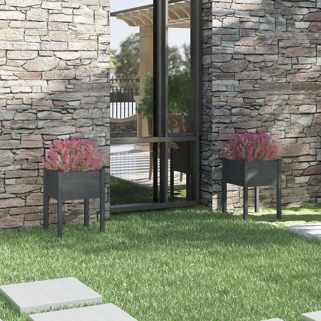 Zahradní truhlíky 2 ks šedé 50 x 50 x 70 cm masivní borovice