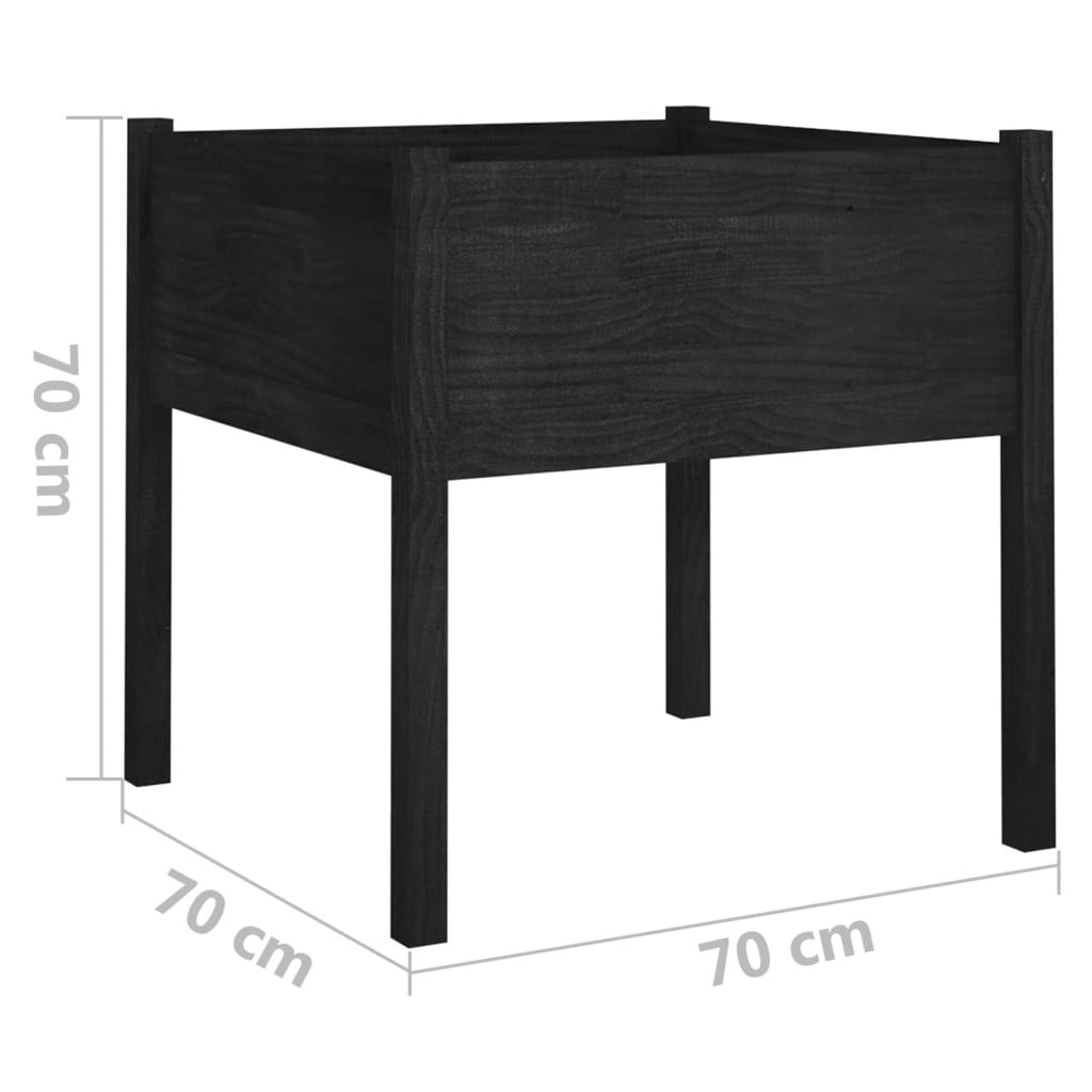 Zahradní truhlíky 2 ks černé 70 x 70 x 70 cm masivní borovice