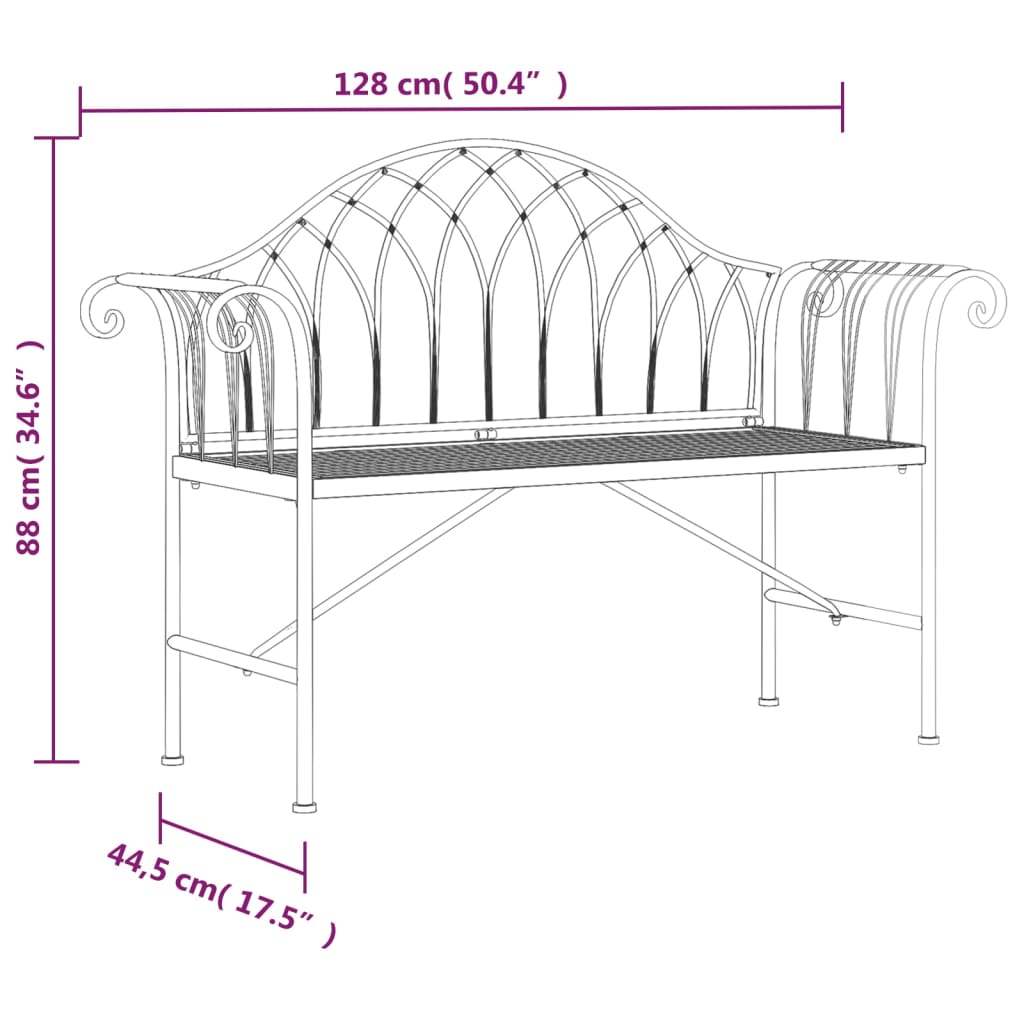 2místná zahradní lavice 128 cm černá ocel