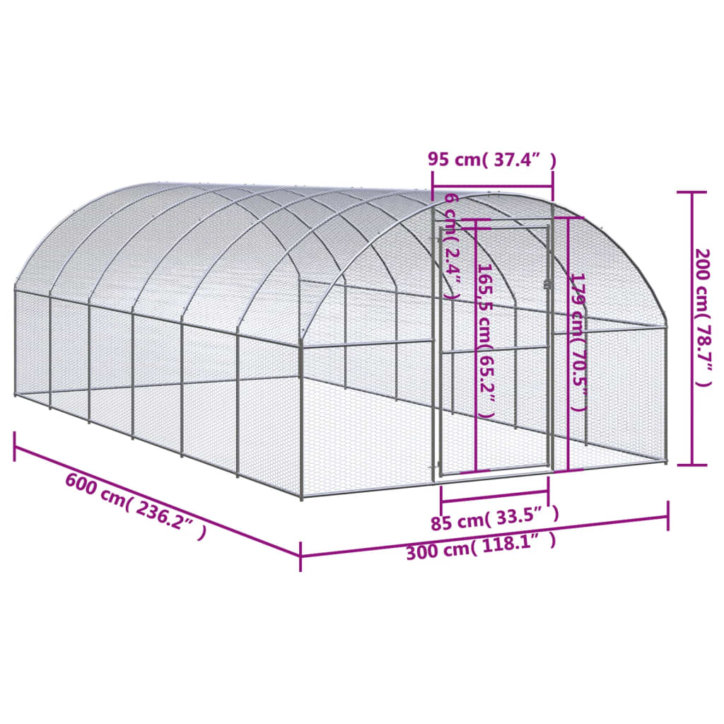 Venkovní klec pro kuřata 3 x 6 x 2 m pozinkovaná ocel