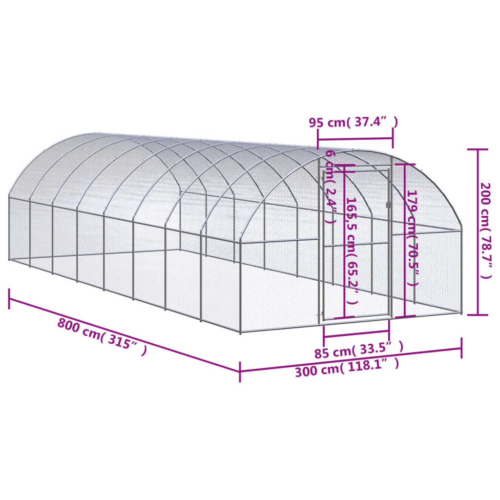 Venkovní klec pro kuřata 3 x 8 x 2 m pozinkovaná ocel