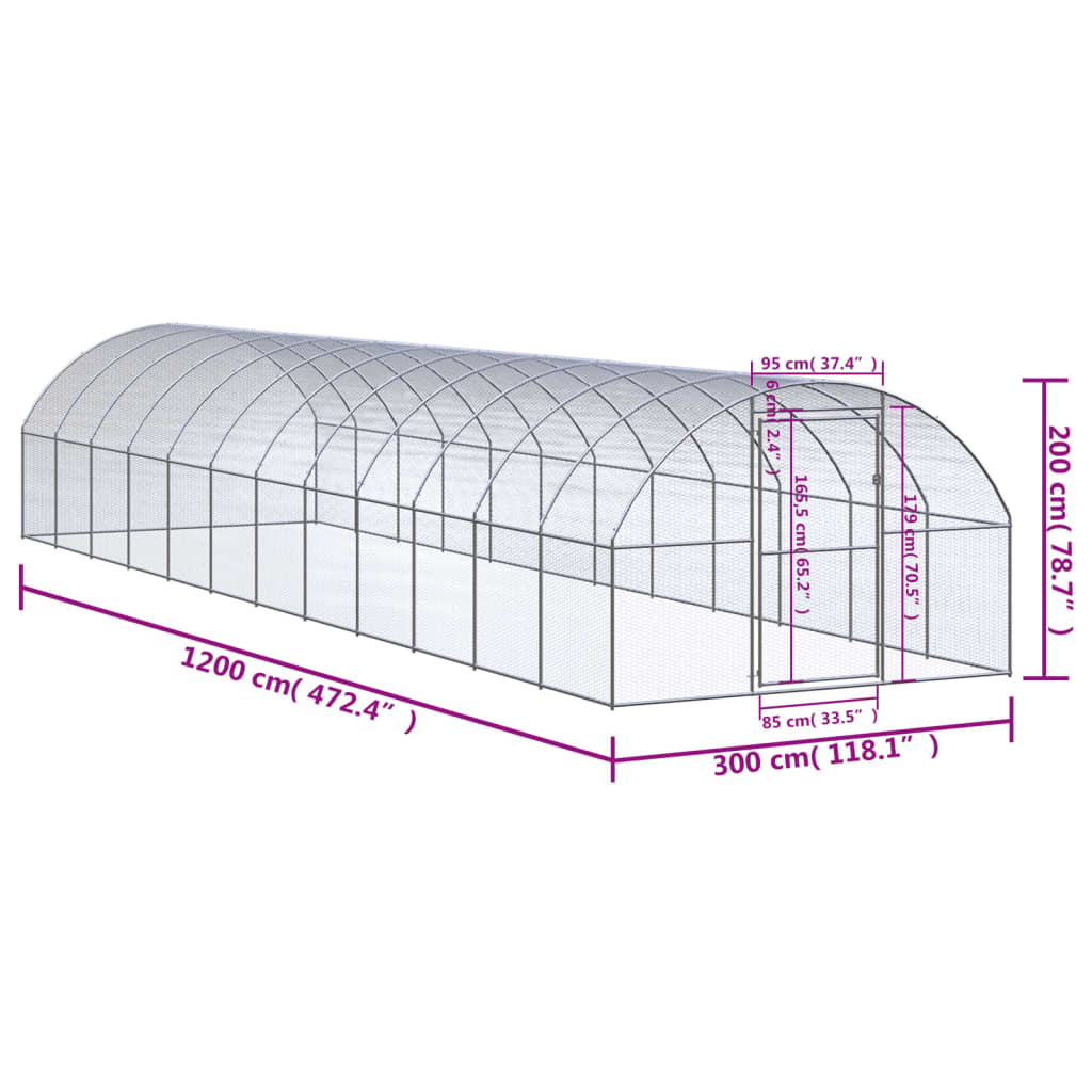 Venkovní klec pro kuřata 3 x 12 x 2 m pozinkovaná ocel
