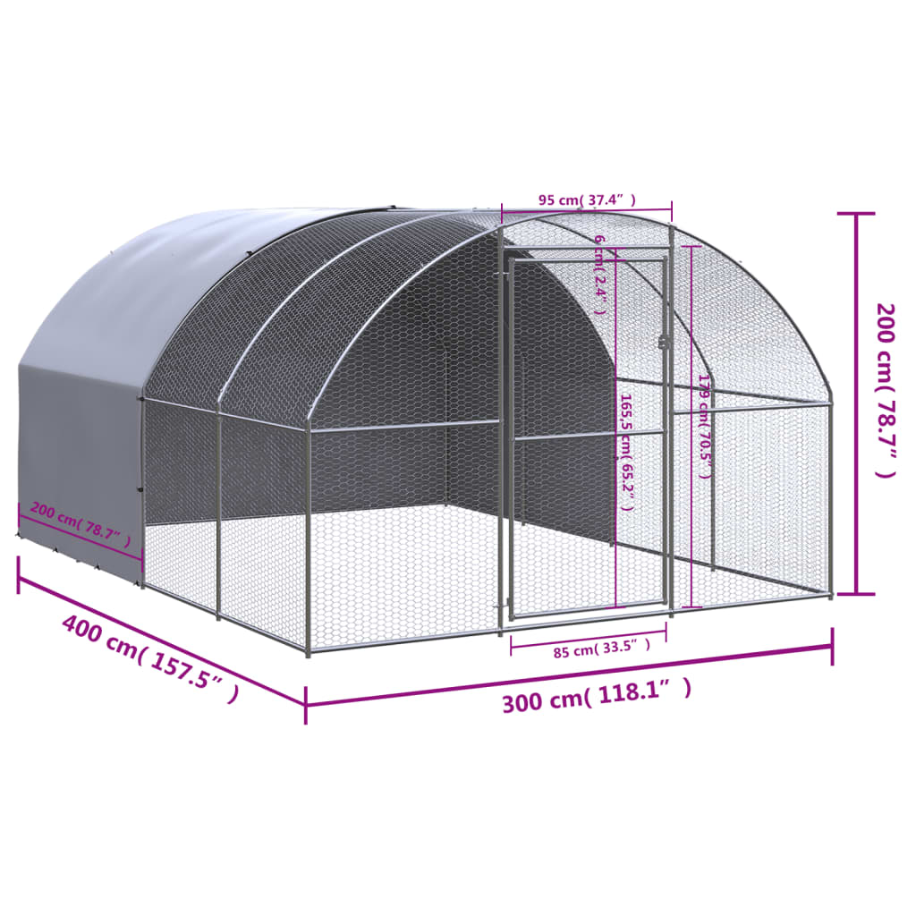 Venkovní klec pro kuřata 3 x 4 x 2 m pozinkovaná ocel