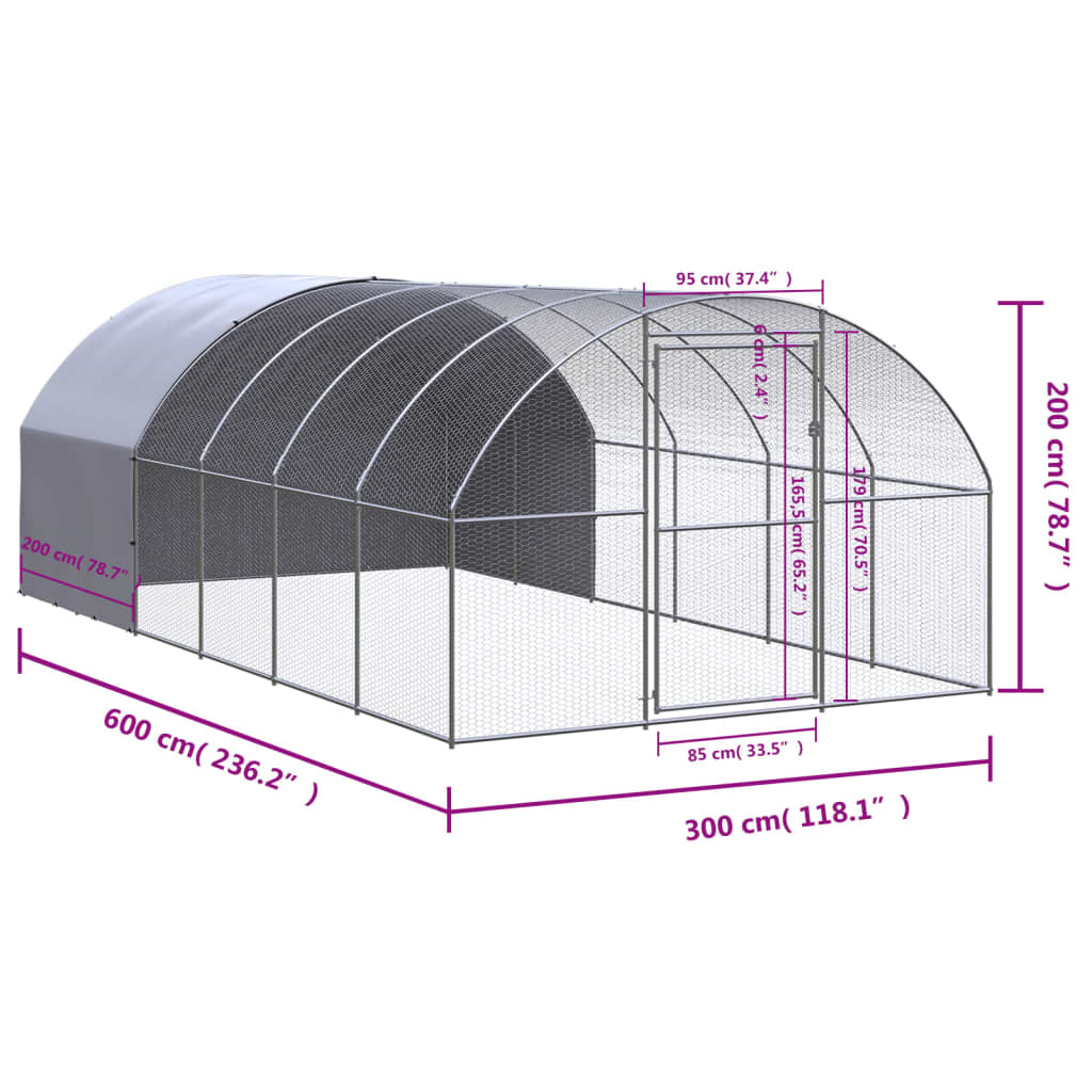 Venkovní klec pro kuřata 3 x 6 x 2 m pozinkovaná ocel