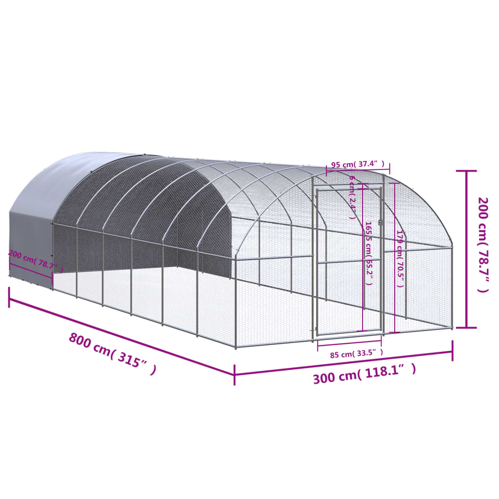 Venkovní klec pro kuřata 3 x 8 x 2 m pozinkovaná ocel