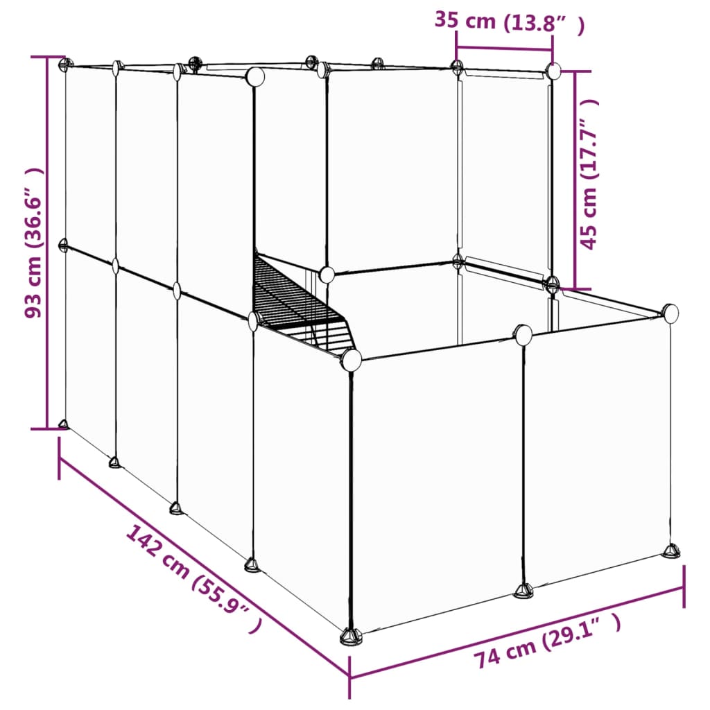 Klec pro malá zvířata průhledná 142 x 74 x 93 cm PP a ocel