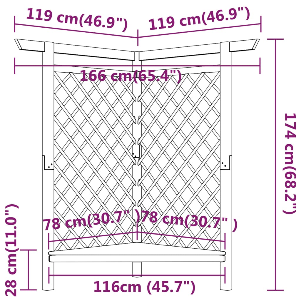 Rohová pergola s lavicí 166 x 81 x 174 cm impregnovaná borovice
