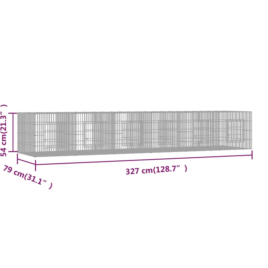 6dílná klec pro králíka 327 x 79 x 54 cm pozinkované železo