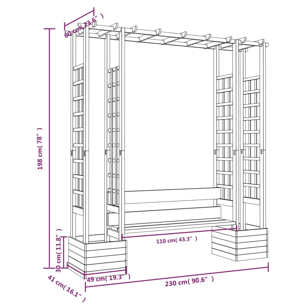 Zahradní pergola s lavicí a truhlíky impregnovaná borovice
