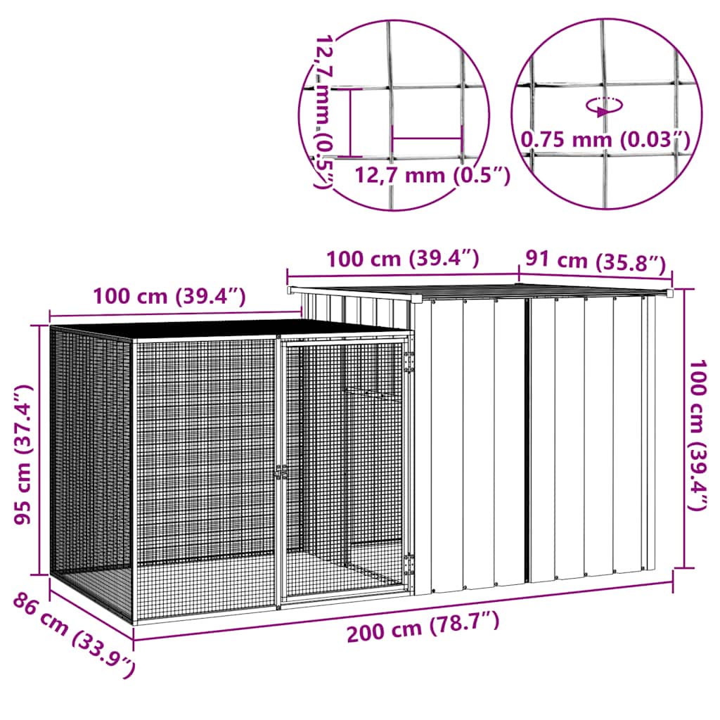 Klec pro kuřata antracitová 200 x 91 x 100 cm pozinkovaná ocel