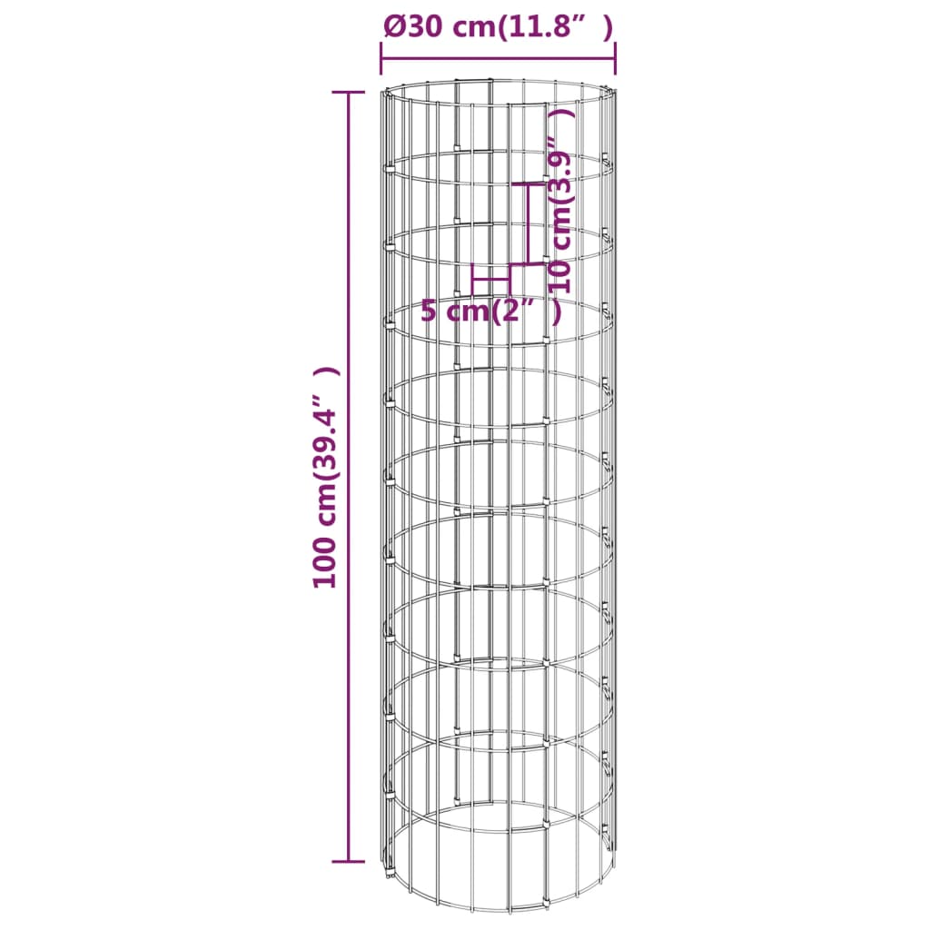 Kruhové gabionové záhony 3 ks pozinkovaná ocel Ø 30 x 100 cm