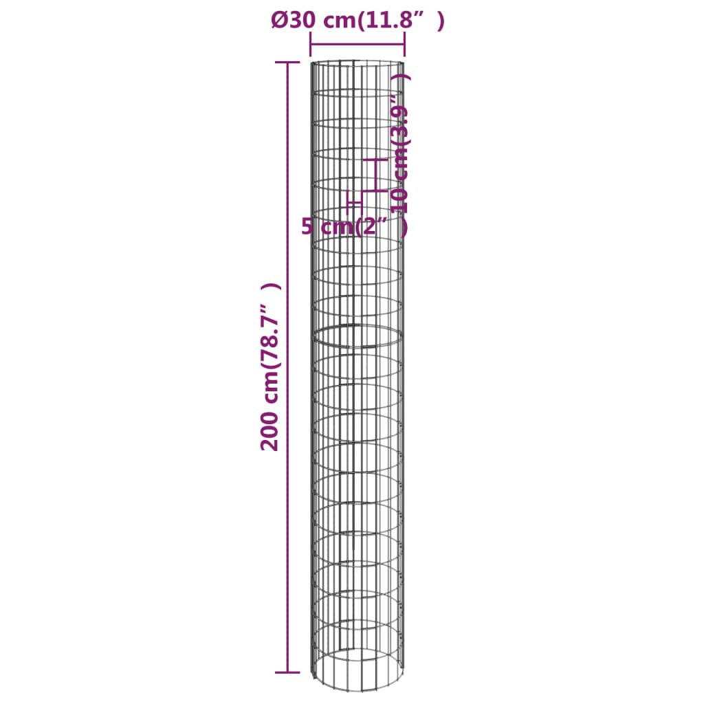 Kruhové gabionové záhony 3 ks pozinkovaná ocel Ø 30 x 200 cm