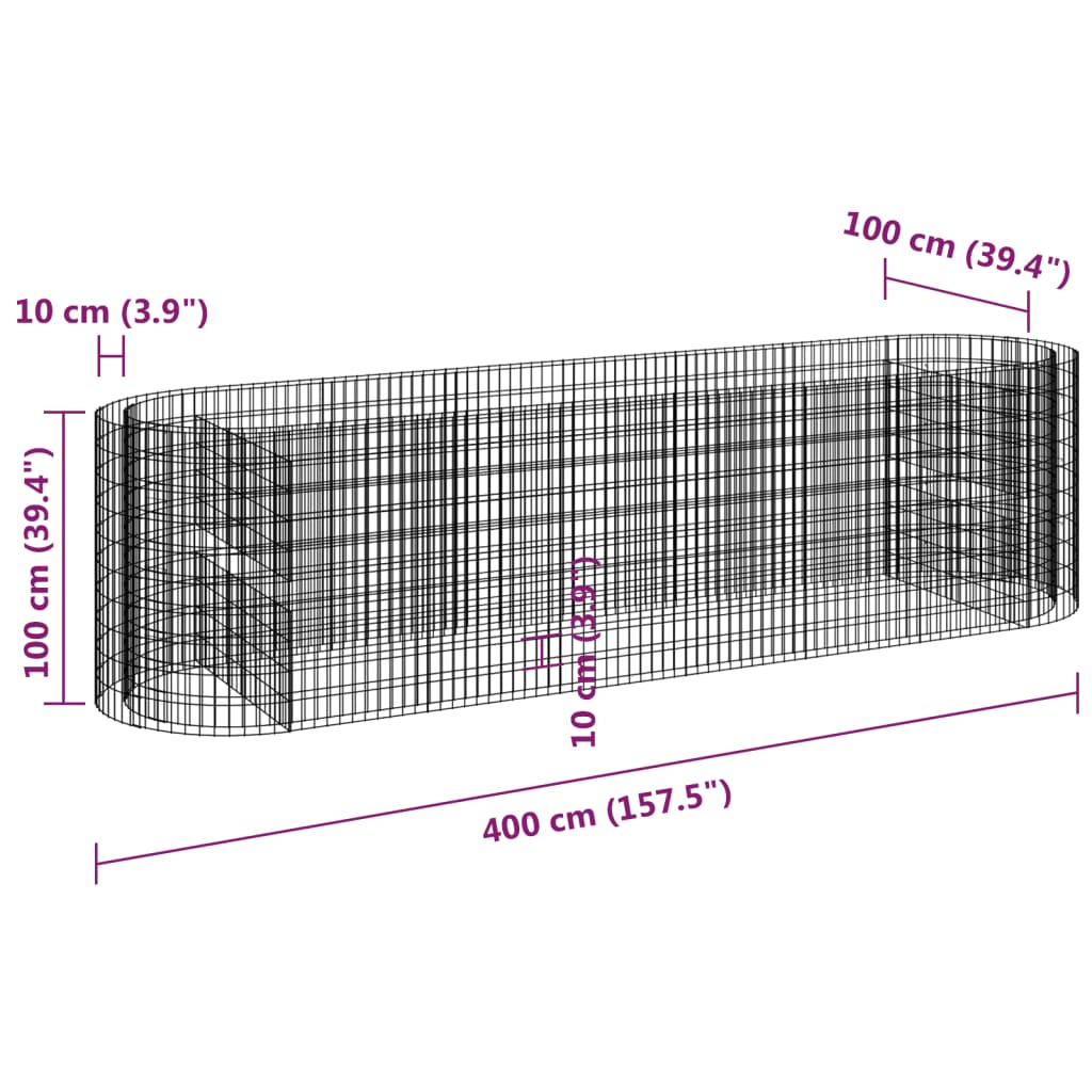 Gabionový vyvýšený záhon pozinkované železo 400 x 100 x 100 cm