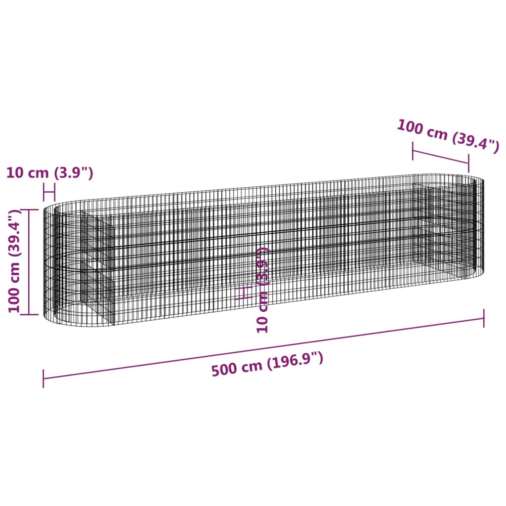 Gabionový vyvýšený záhon pozinkované železo 500 x 100 x 100 cm