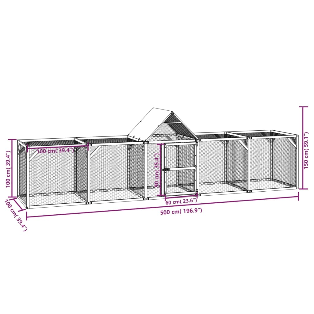 Kurník 500 x 100 x 150 cm impregnované masivní borové dřevo