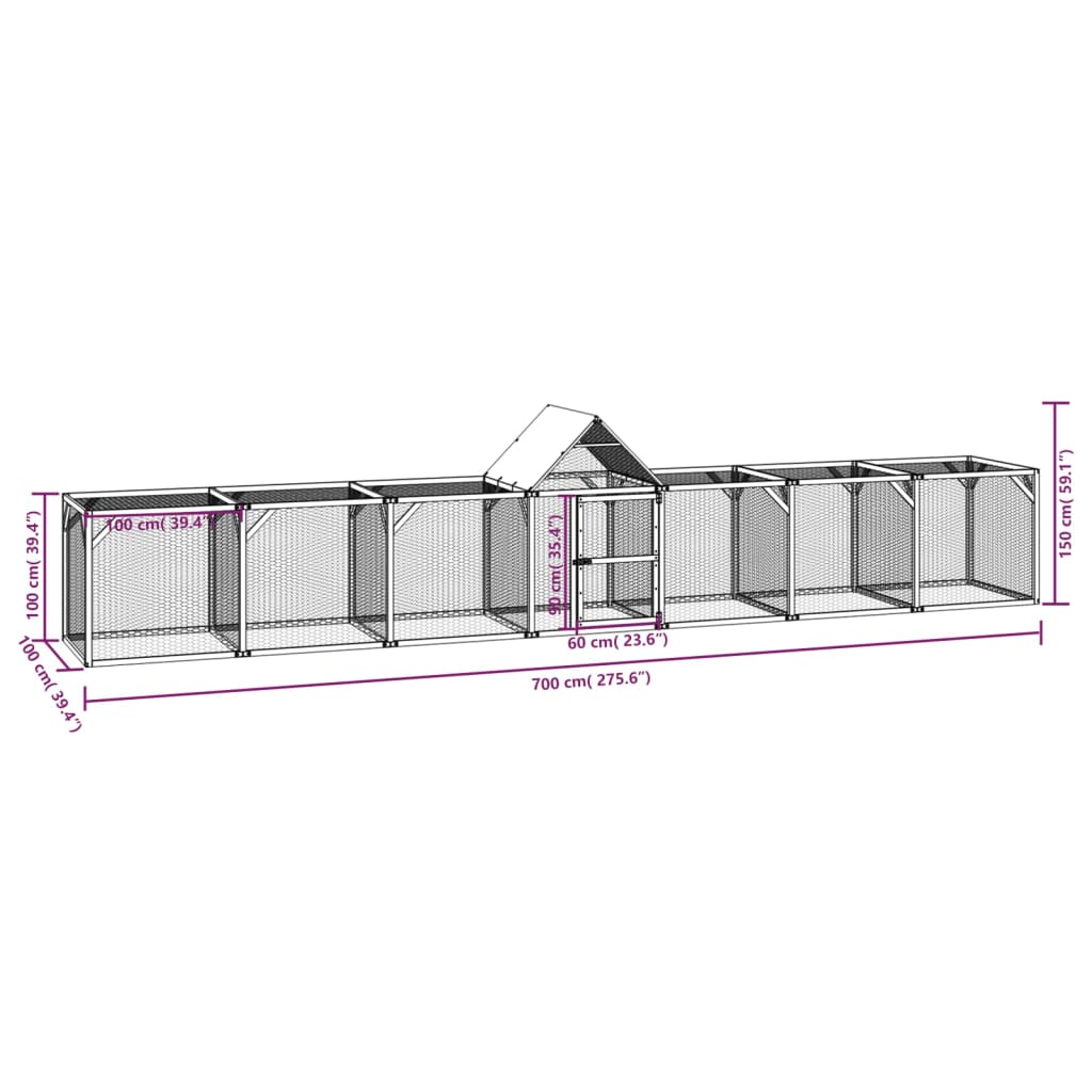 Kurník 700 x 100 x 150 cm impregnované masivní borové dřevo