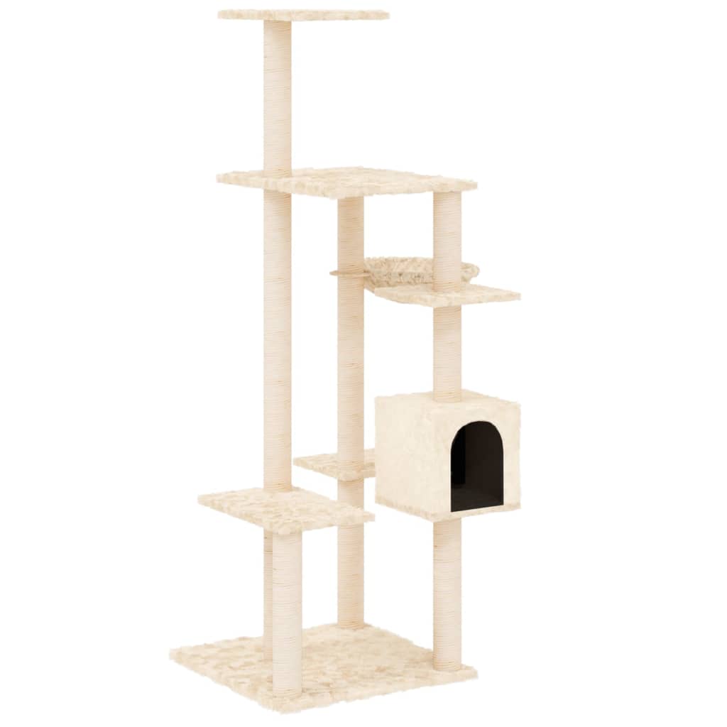 Škrabadlo pro kočky se sisalovými sloupky krémové 142 cm