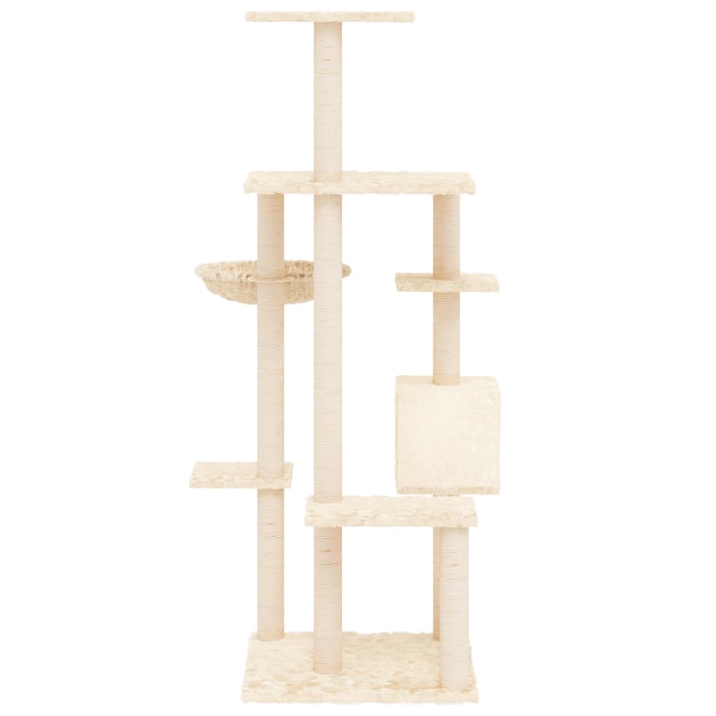 Škrabadlo pro kočky se sisalovými sloupky krémové 142 cm