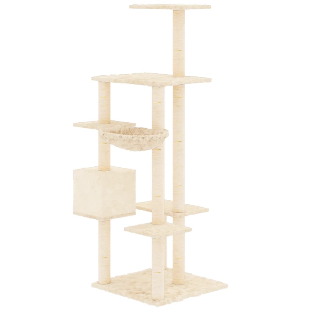 Škrabadlo pro kočky se sisalovými sloupky krémové 142 cm