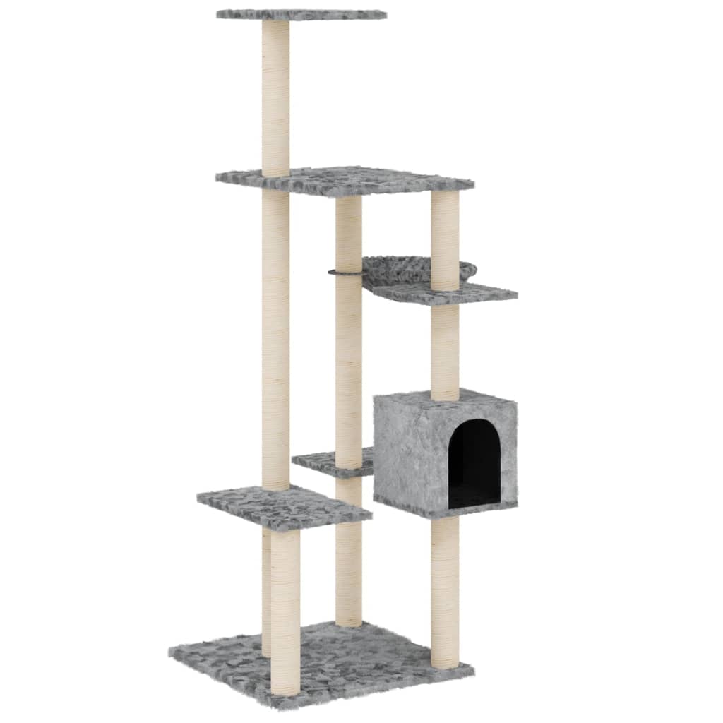 Škrabadlo pro kočky se sisalovými sloupky světle šedé 142 cm
