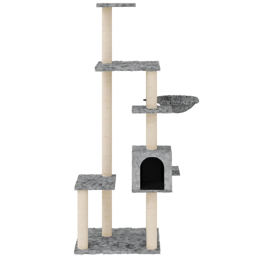 Škrabadlo pro kočky se sisalovými sloupky světle šedé 142 cm