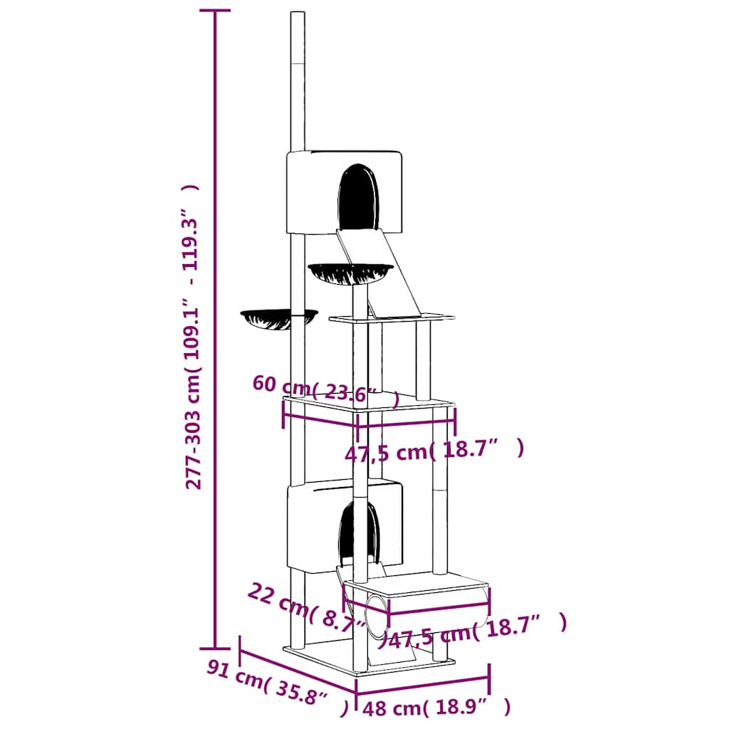 Kočičí strom ke stropu krémový 277–303 cm