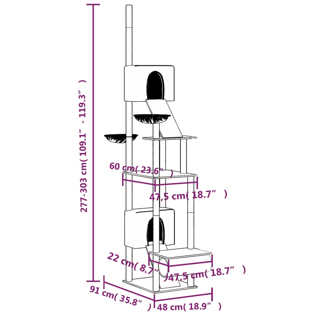 Kočičí strom ke stropu tmavě šedý 277–303 cm