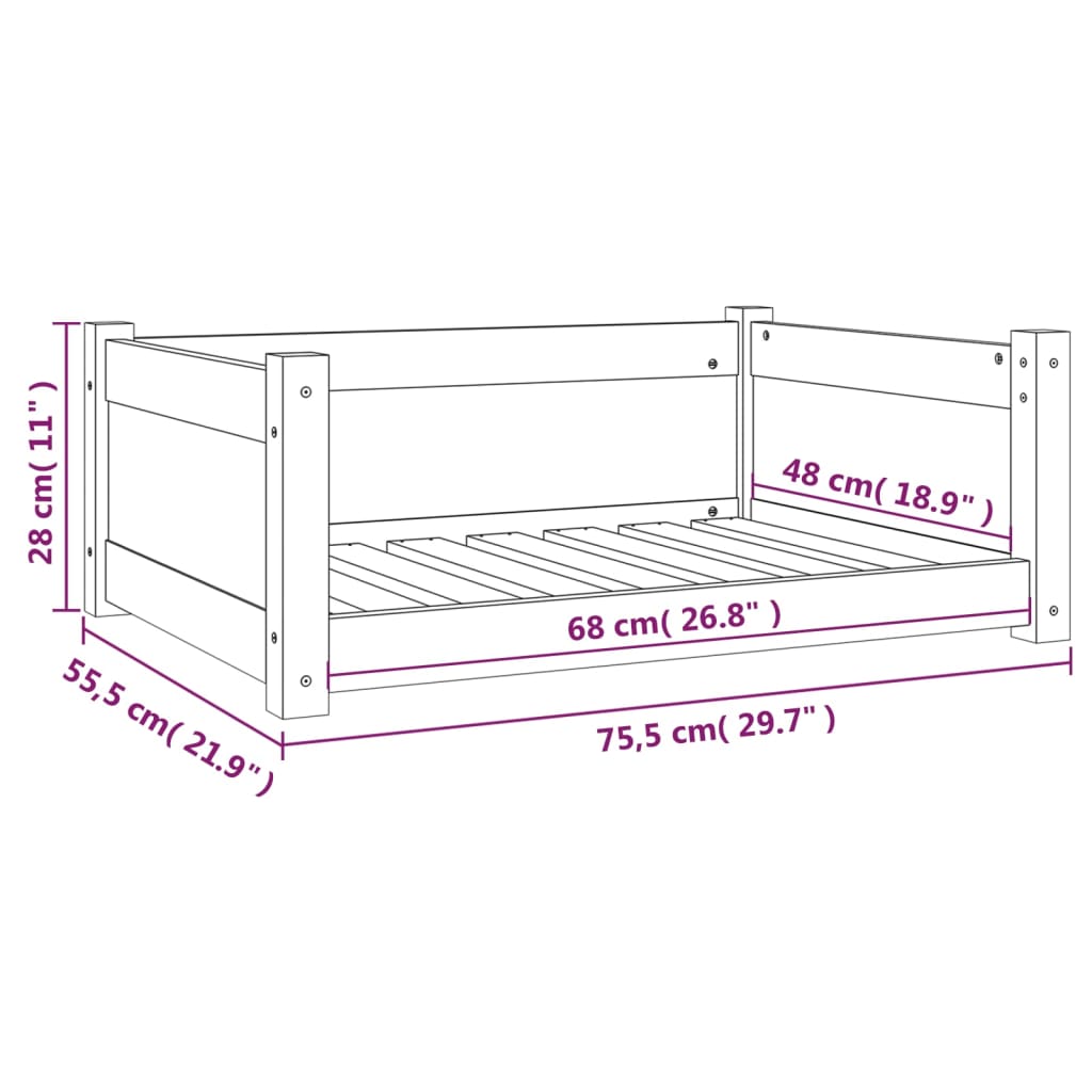 Pelíšek pro psy 75,5 x 55,5 x 28 cm masivní borovice