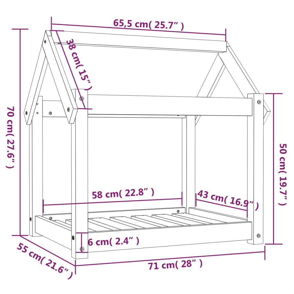 Pelíšek pro psy šedý 71 x 55 x 70 cm masivní borovice