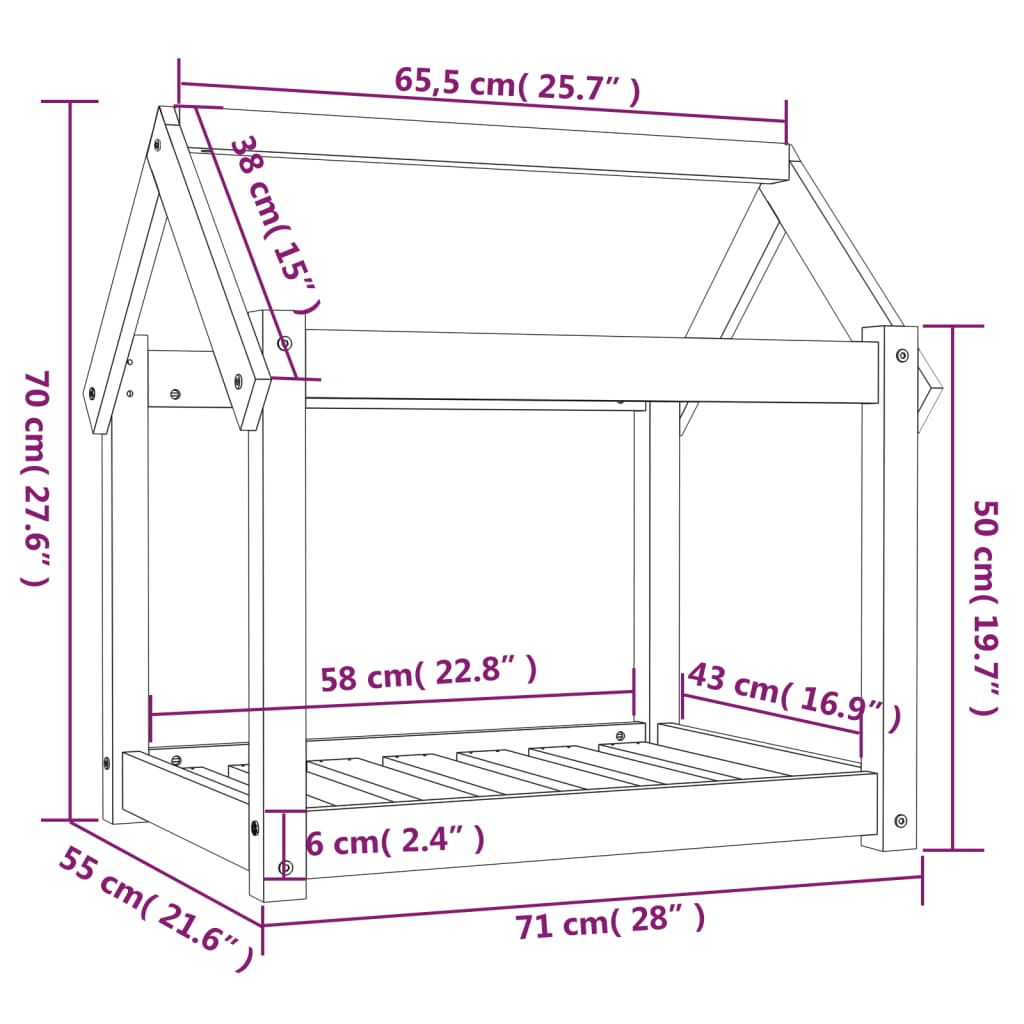 Pelíšek pro psy černý 71x55x70 cm masivní borovice