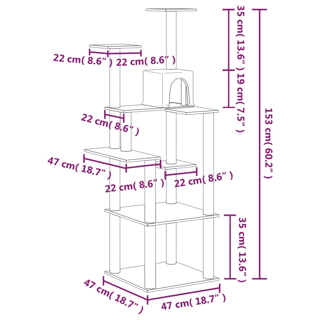 Škrabadlo pro kočky se sisalovými sloupky krémové 153 cm