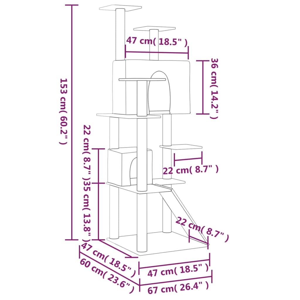 Škrabadlo pro kočky se sisalovými sloupky krémové 153 cm