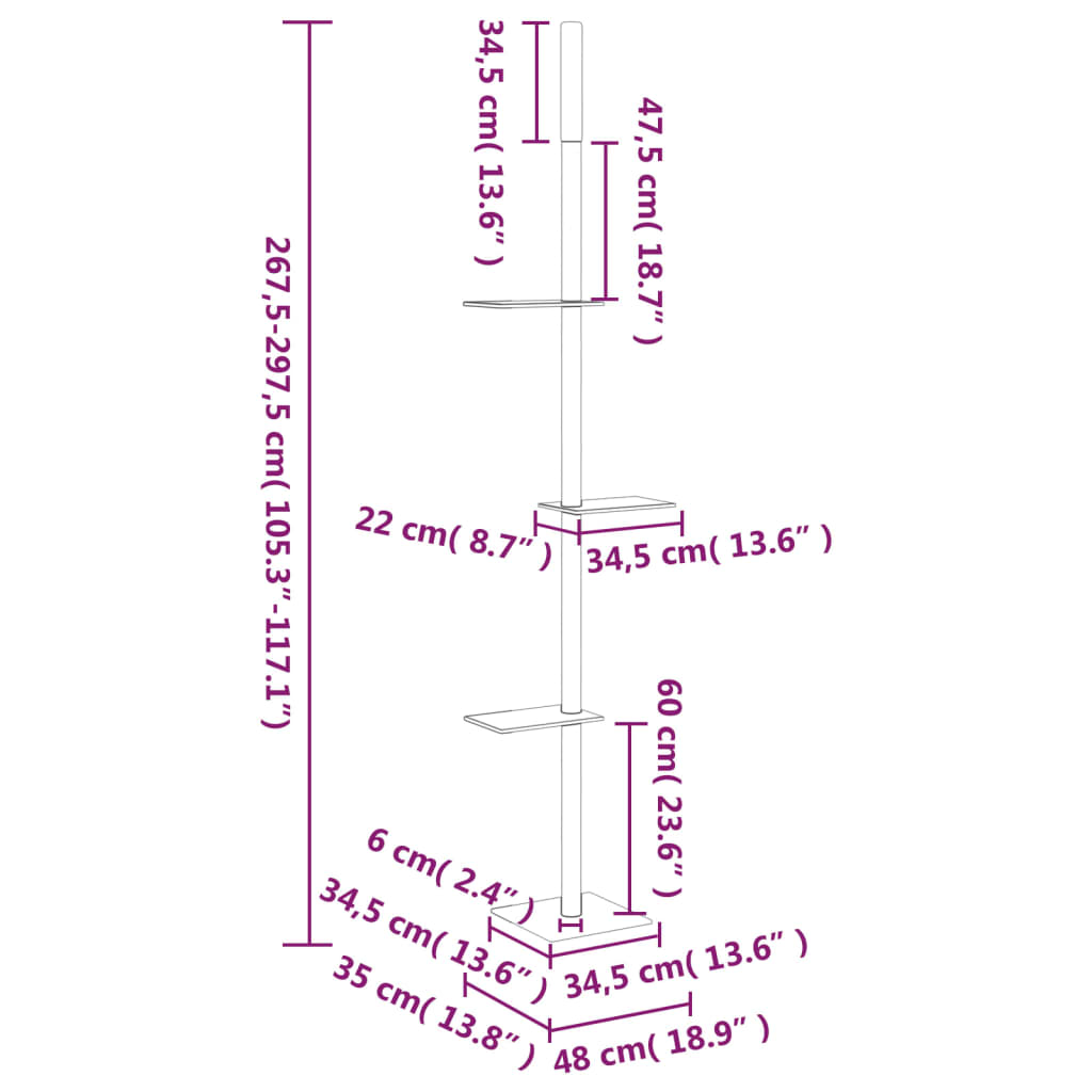 Kočičí strom ke stropu tmavě šedý 267,5–297,5 cm