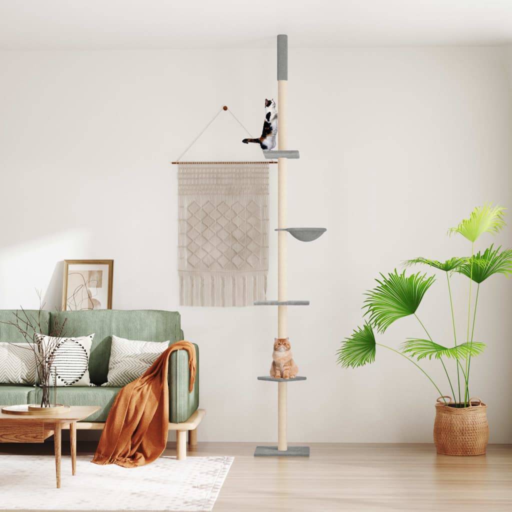 Kočičí strom ke stropu světle šedý 263,5–289,5 cm