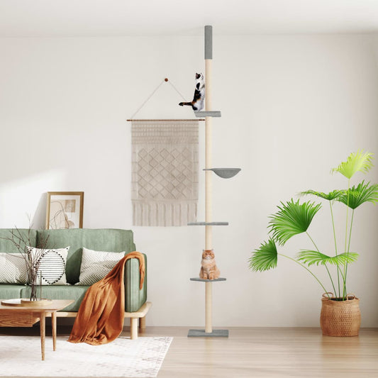 Kočičí strom ke stropu světle šedý 263,5–289,5 cm