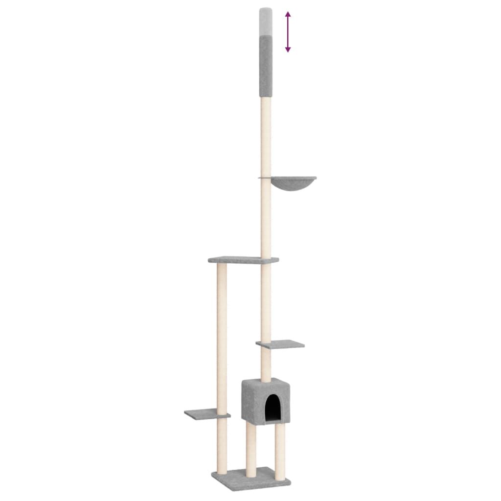 Kočičí strom ke stropu světle šedý 258,5–284,5 cm