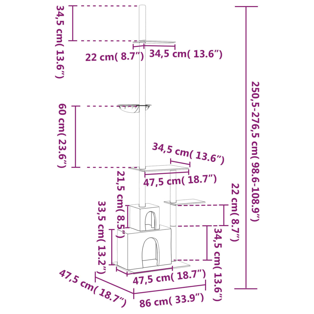 Kočičí strom ke stropu tmavě šedý 250,5–276,5 cm