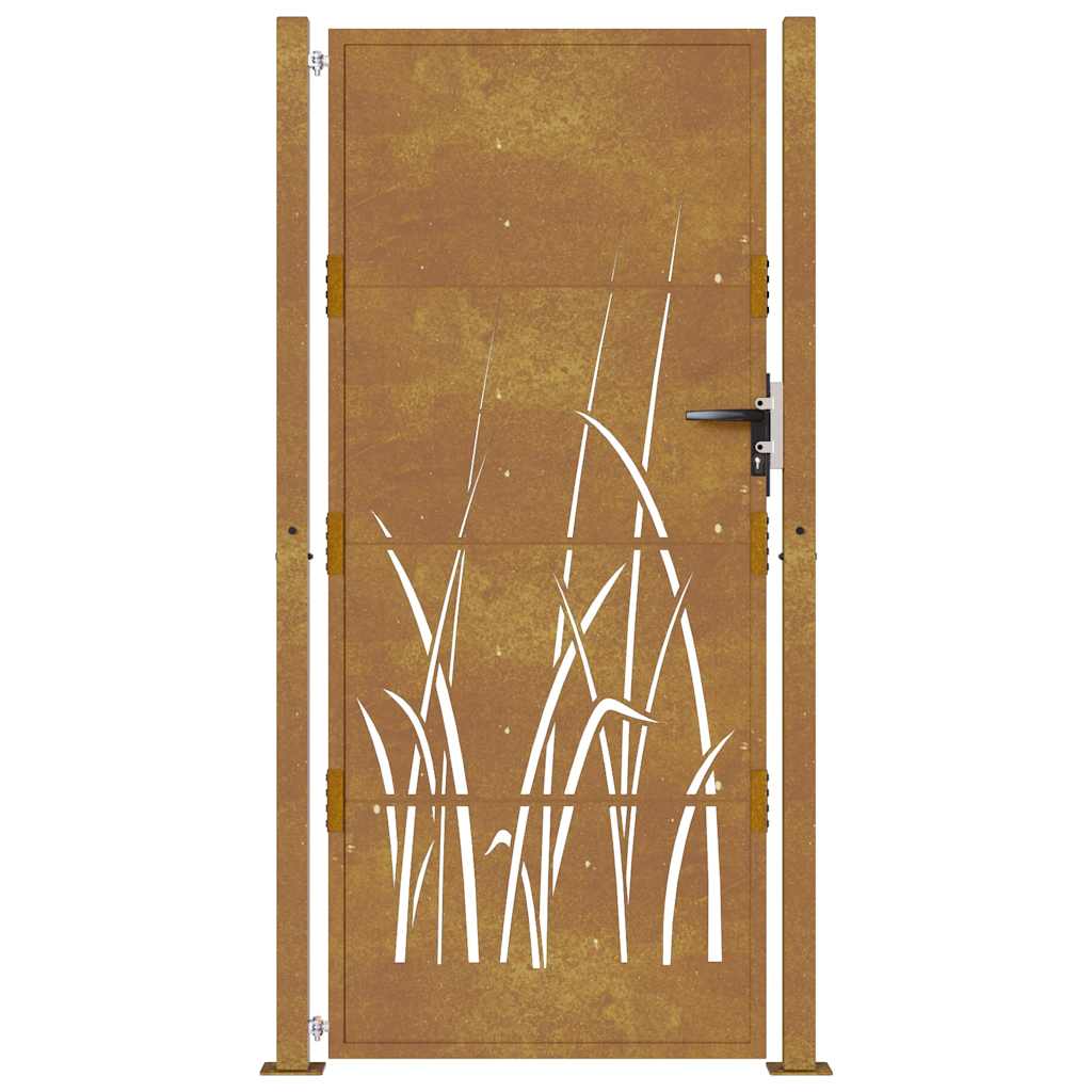 Zahradní branka 105 x 180 cm cortenová ocel Tráva