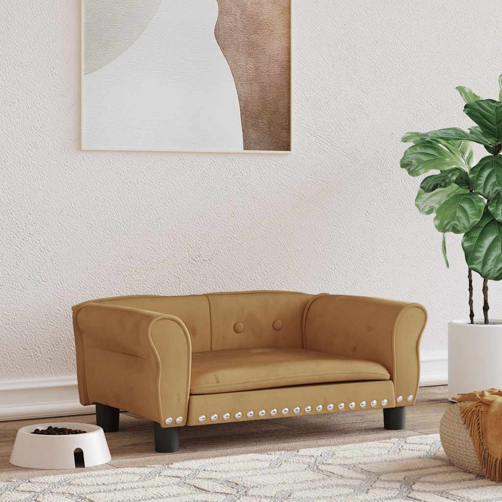 Pelíšek pro psy hnědý 70 x 45 x 30 cm samet