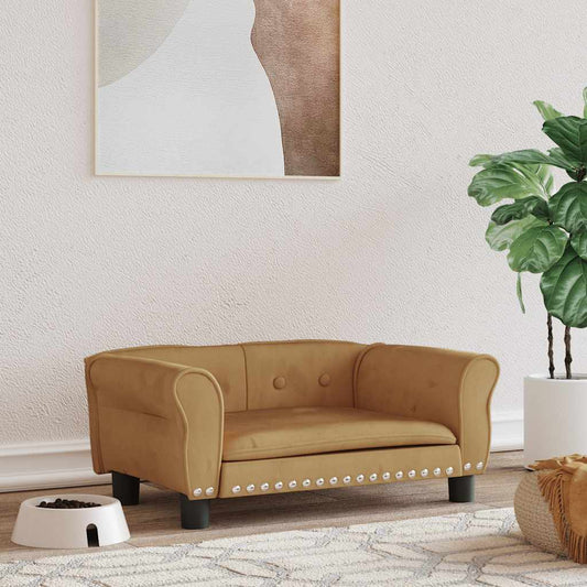 Pelíšek pro psy hnědý 70 x 45 x 30 cm samet