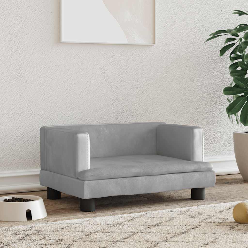 Pelíšek pro psy světle šedý 60 x 40 x 30 cm samet