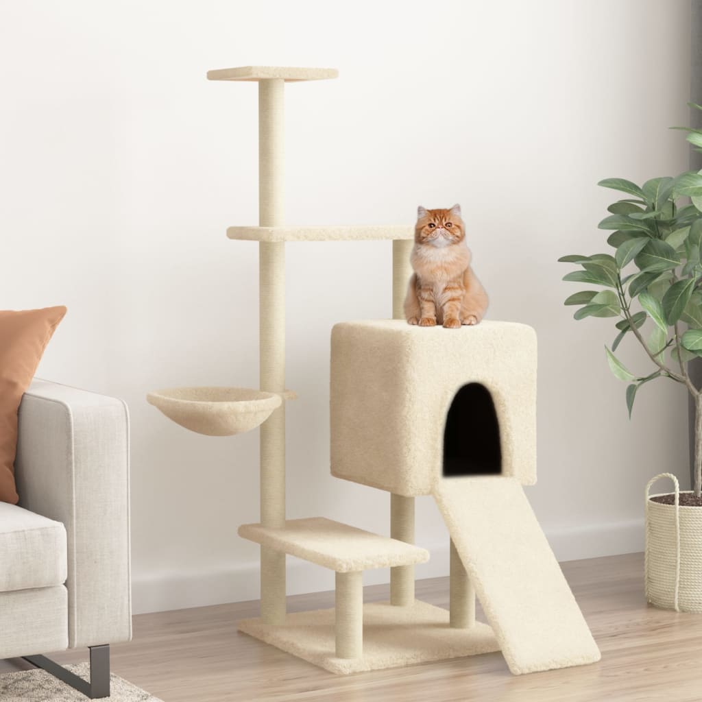 Škrabadlo pro kočky se sisalovými sloupky krémové 130,5 cm