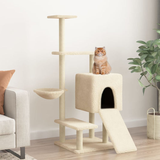 Škrabadlo pro kočky se sisalovými sloupky krémové 130,5 cm
