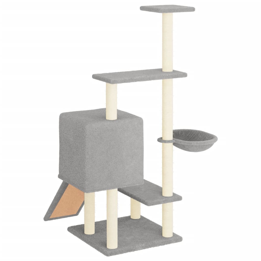 Škrabadlo pro kočky se sisalovými sloupky světle šedé 130,5 cm
