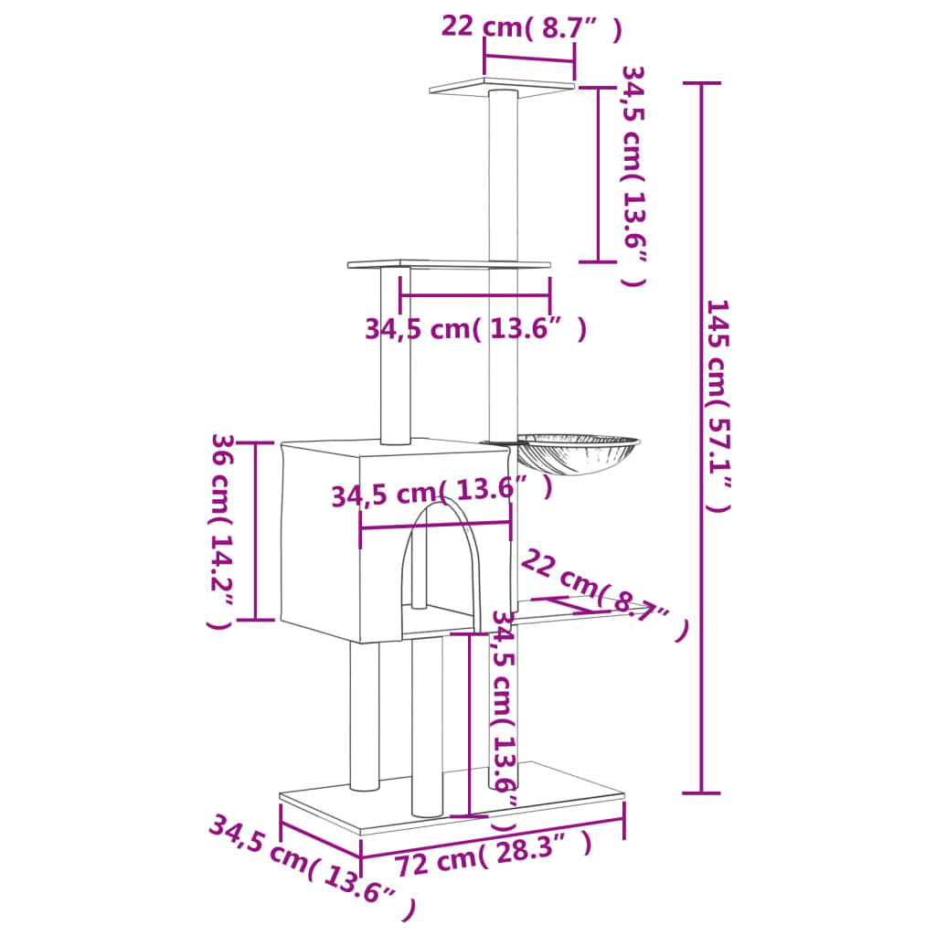 Škrabadlo pro kočky se sisalovými sloupky světle šedé 145 cm