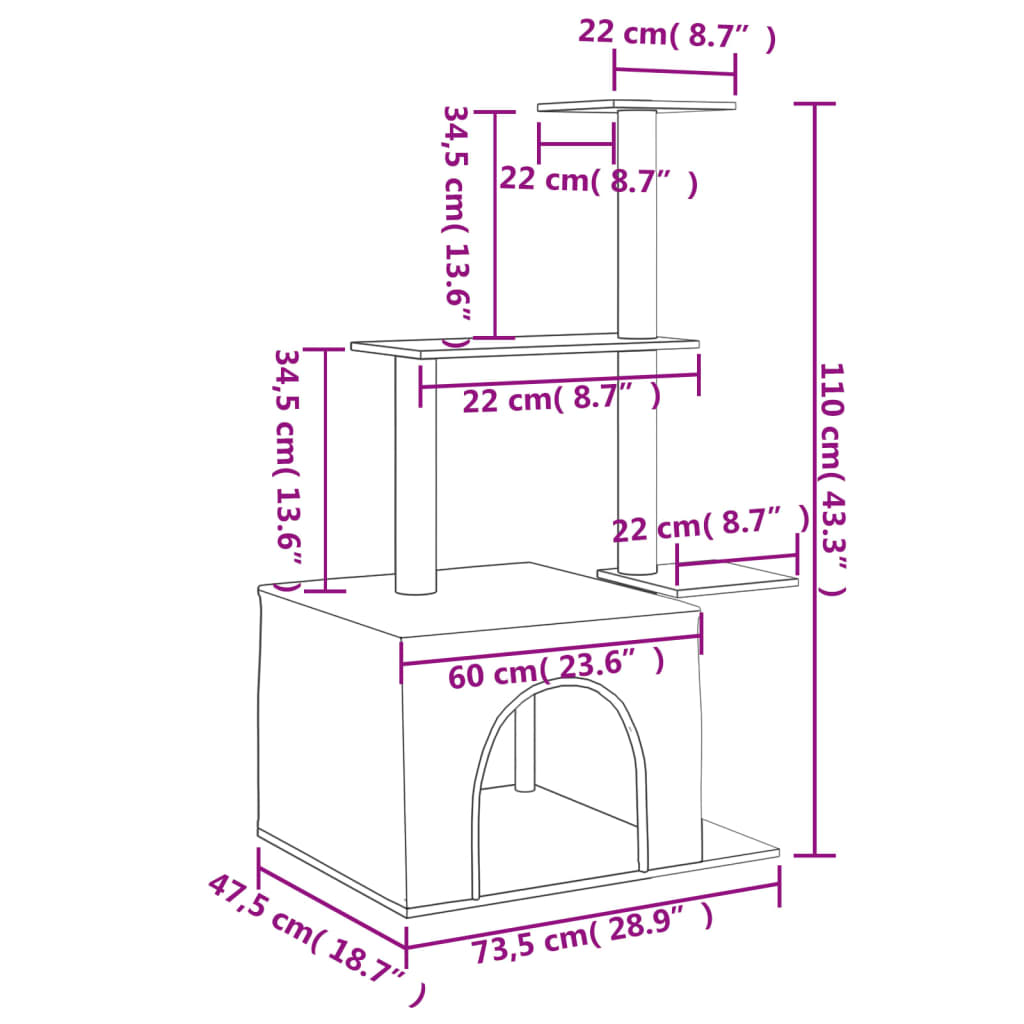 Škrabadlo pro kočky se sisalovými sloupky krémové 110 cm