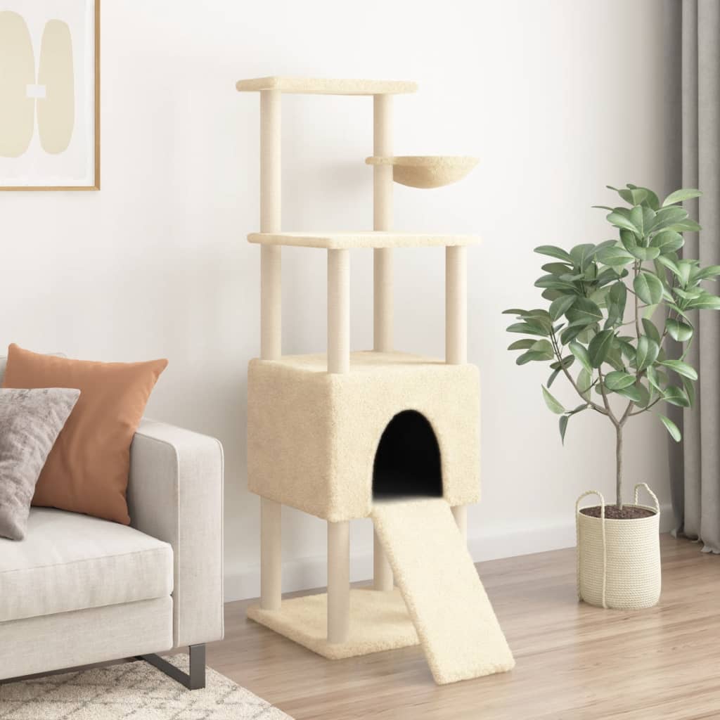 Škrabadlo pro kočky se sisalovými sloupky krémové 153 cm
