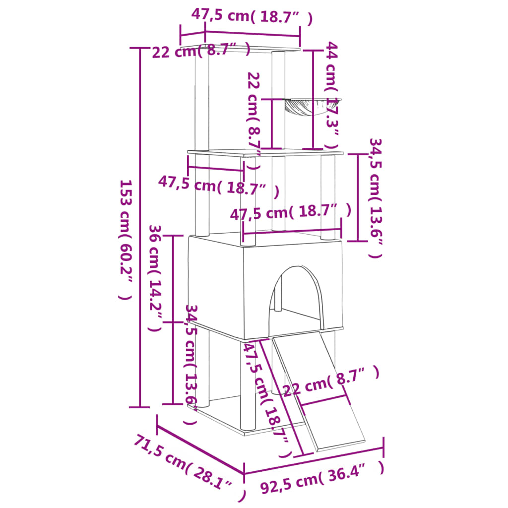Škrabadlo pro kočky se sisalovými sloupky krémové 153 cm