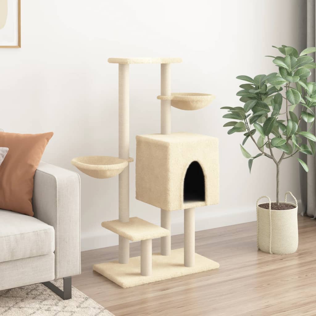 Škrabadlo pro kočky se sisalovými sloupky krémové 117 cm