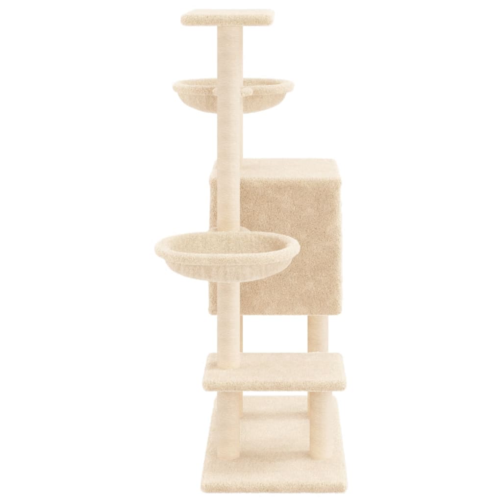 Škrabadlo pro kočky se sisalovými sloupky krémové 117 cm